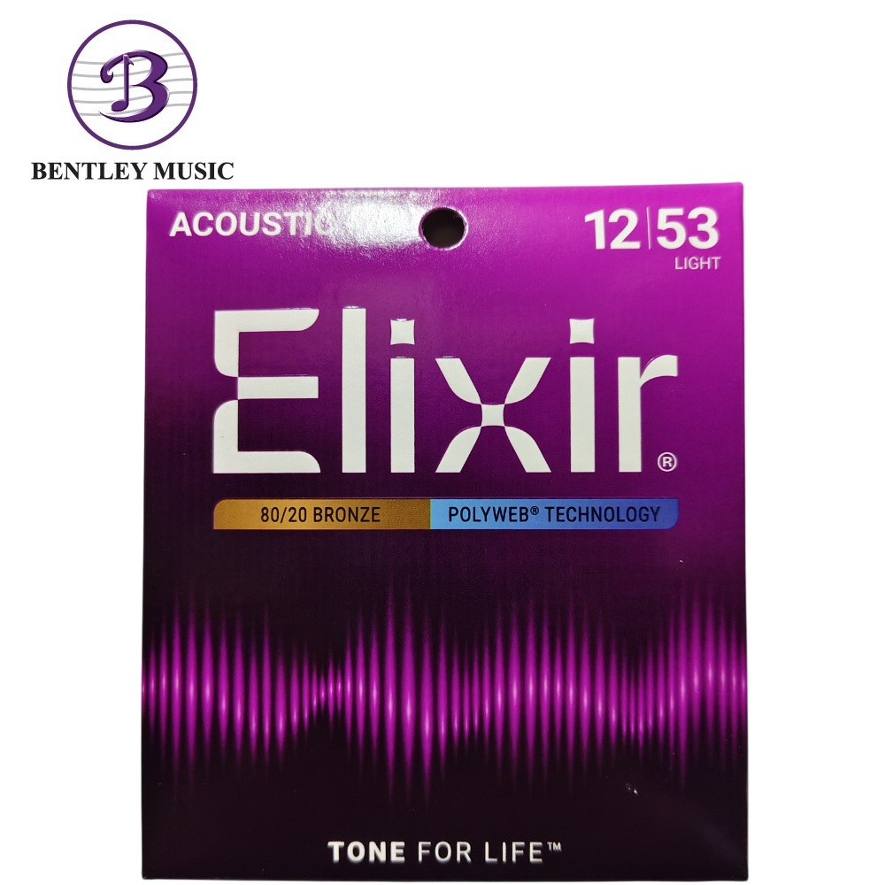 Elixir Strings 11050 Polyweb 80/20 Bronze Acoustic Guitar Strings, Light, 12-53 Gauge