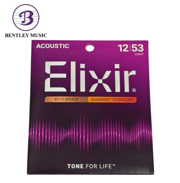 Elixir Strings 11052 Nanoweb 80/20 Bronze Acoustic Guitar Strings, Light, 12-53 Gauge