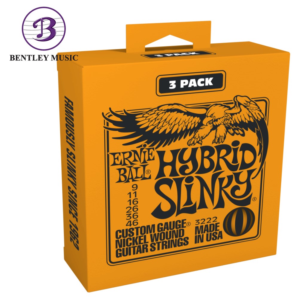 Ernie Ball P03222 Hybrid Slinky Nickel Wound Electric Guitar Strings 9 46 Gauge 3 Pack