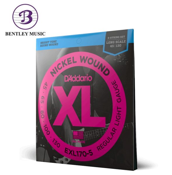 D'Addario EXL170-5 XL Nickel Wound 5-String Electric Bass Strings, Regular Light, Long Scale, 45-130 Gauge