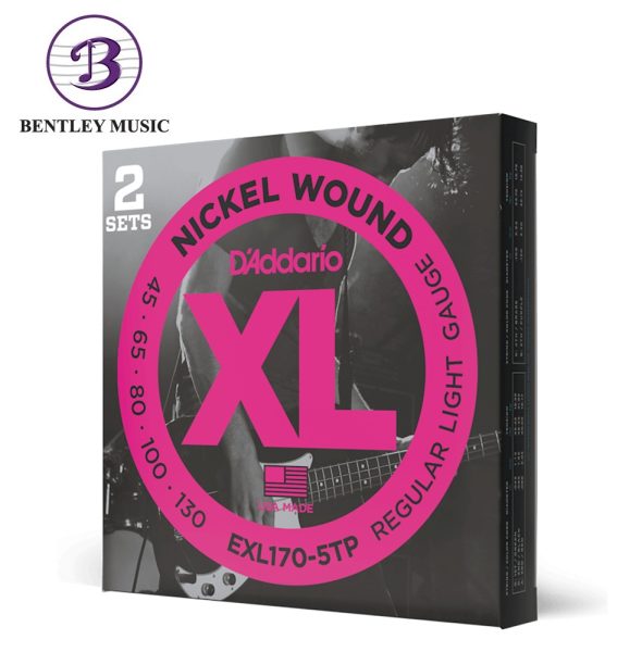 D'Addario EXL170-5TP XL Nickel Wound 5-String Electric Bass Strings, Regular Light, Long Scale, 45-130 Gauge, 2-Pack