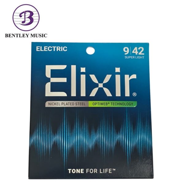 Elixir Strings 19002 Optiweb Nickel Plated Steel Electric Guitar Strings, Super Light, 9-42 Gauge