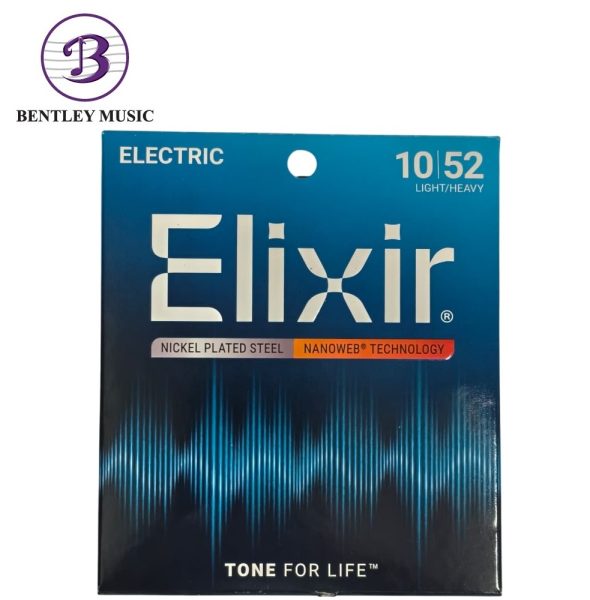 Elixir Strings 12077 Nanoweb Nickel Plated Steel Electric Guitar Strings, Light/Heavy, 10-52 Gauge
