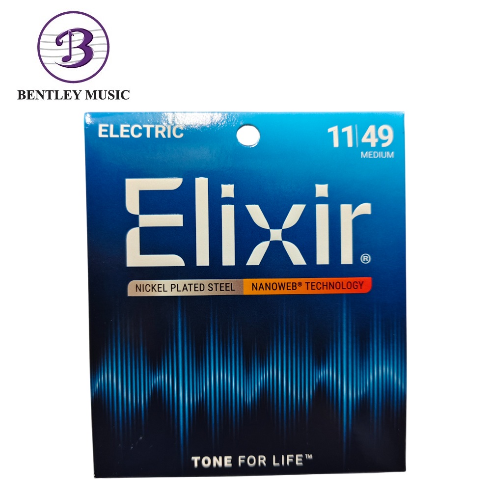 Elixir Strings 12102 Nanoweb Nickel Plated Steel Electric Guitar Strings, Medium, 11-49 Gauge