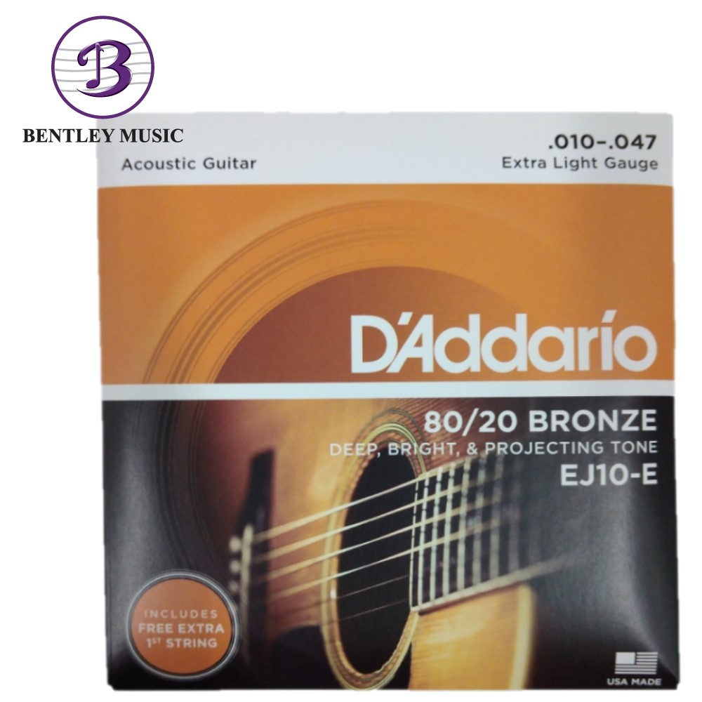 D'Addario ダダリオ アコースティックギター弦 80 20ブロンズ Extra Light .010-.047 EJ10 x 10セ