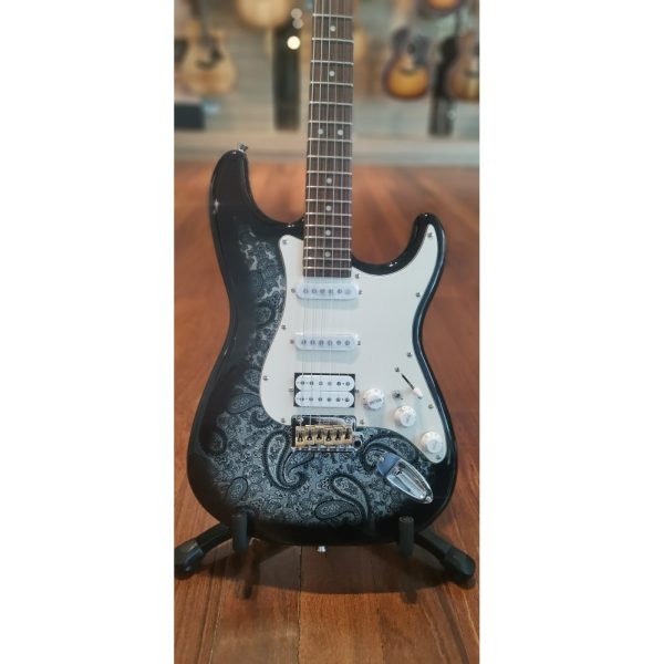 SQOE SEST1100-BK Custom Boutique Kaston Paisley Series HSS Electric Guitar, Paisley Black - Image 2