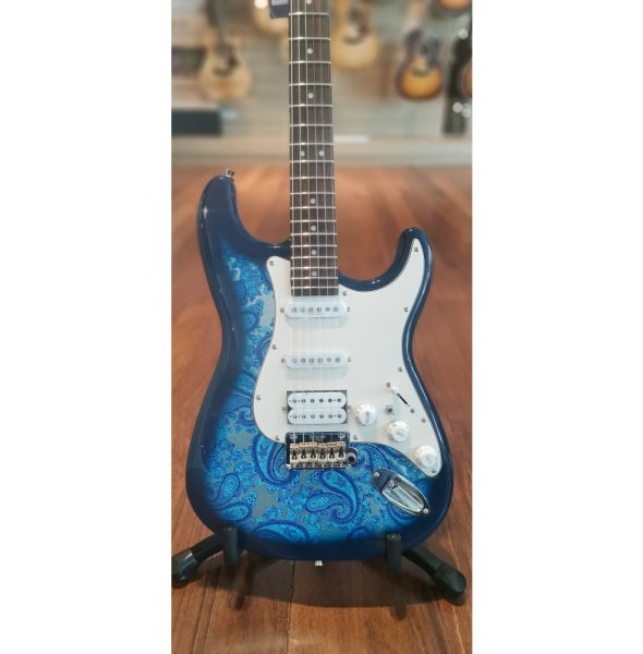 SQOE SEST1100-BL Custom Boutique Kaston Paisley Series HSS Electric Guitar, Paisley Blue - Image 2