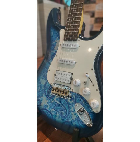 SQOE SEST1100-BL Custom Boutique Kaston Paisley Series HSS Electric Guitar, Paisley Blue - Image 3