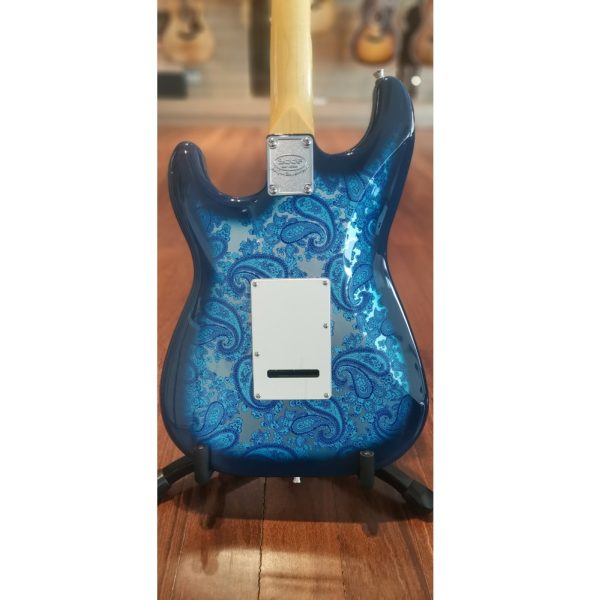 SQOE SEST1100-BL Custom Boutique Kaston Paisley Series HSS Electric Guitar, Paisley Blue - Image 4