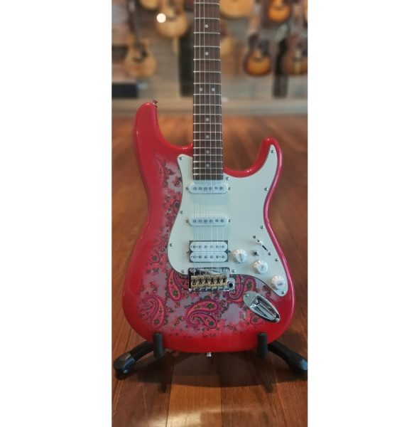 SQOE SEST1100-RD Custom Boutique Kaston Paisley Series HSS Electric Guitar, Paisley Red - Image 2