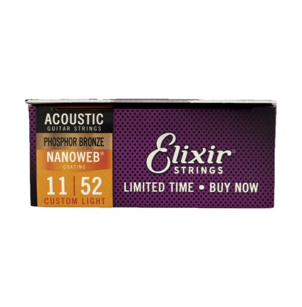 Elixir Strings 16544 Nanoweb Phosphor Bronze Acoustic Guitar Strings, Custom Light, 11-52, 3 Pack