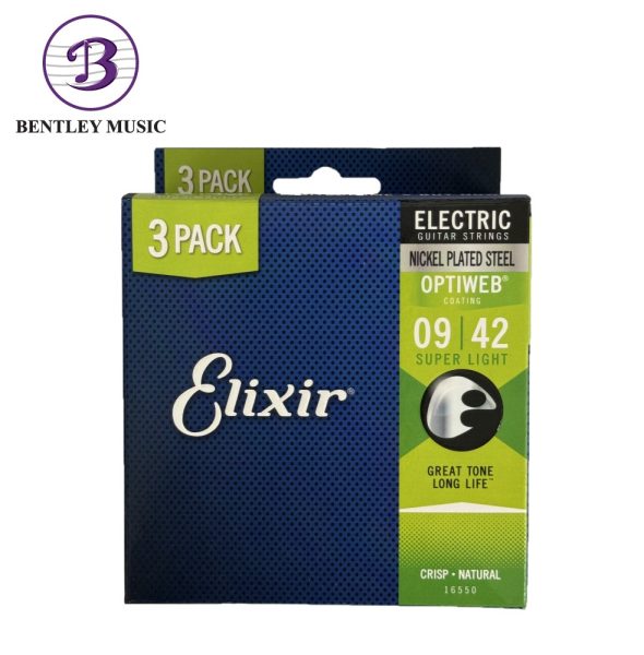 Elixir Strings 16550 Optiweb Electric Guitar Strings, Super Light, 9-42, 3 Pack