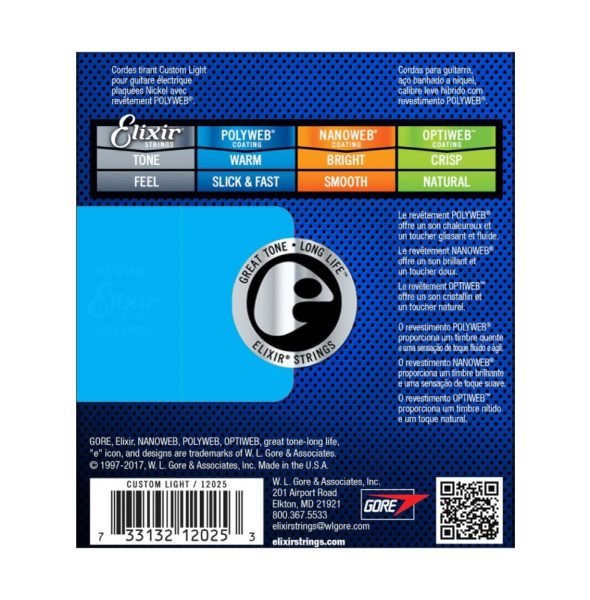 Elixir Strings 12025 Polyweb Nickel Plated Steel Electric Guitar Strings, Custom light, 9-46 Gauge - Image 2
