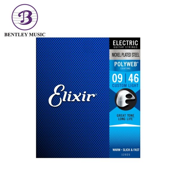 Elixir Strings 12025 Polyweb Nickel Plated Steel Electric Guitar Strings, Custom light, 9-46 Gauge