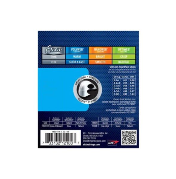 Elixir Strings 12100 Polyweb Nickel Plated Steel Electric Guitar Strings, Medium, 11-49 Gauge - Image 2