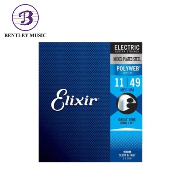 Elixir Strings 12100 Polyweb Nickel Plated Steel Electric Guitar Strings, Medium, 11-49 Gauge