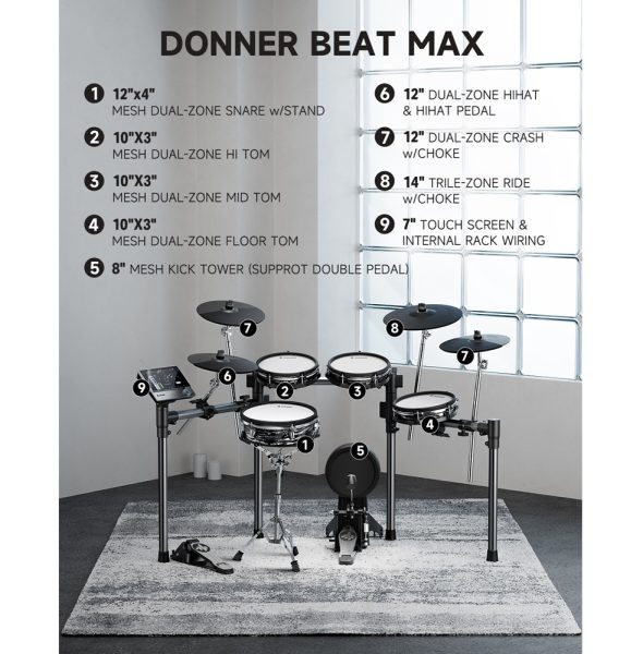 Donner EC6995 Beatmax Electronic Drum Set with Bench & Drumstick - Image 5