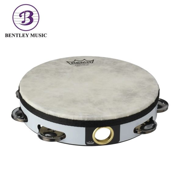 Remo TA-5108-00 Single Row Quadura White Fiberskyn Tambourine, 8 Inch