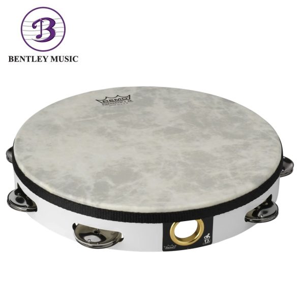 Remo TA-5110-00 Single Row Quadura White Fiberskyn Tambourine, 10 Inch